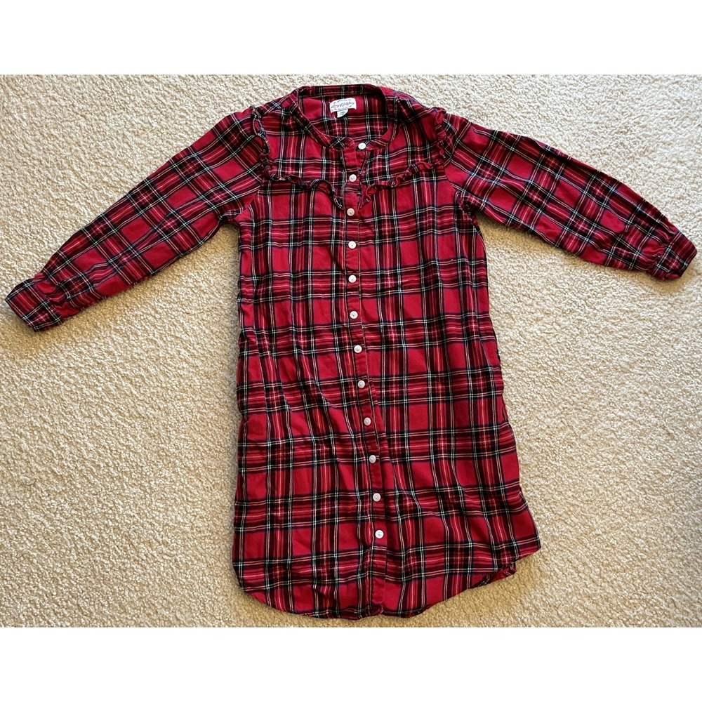 Lanz of Salzburg Classic Tyrolean Red Multi-Plaid 34" Flannel Nightgown XS